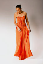 Load image into Gallery viewer, Smocked Orange maxi dress.
Low back maxi dress.
Smocked Dress.
Orange dress.