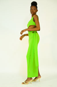 Neon green cut out dress