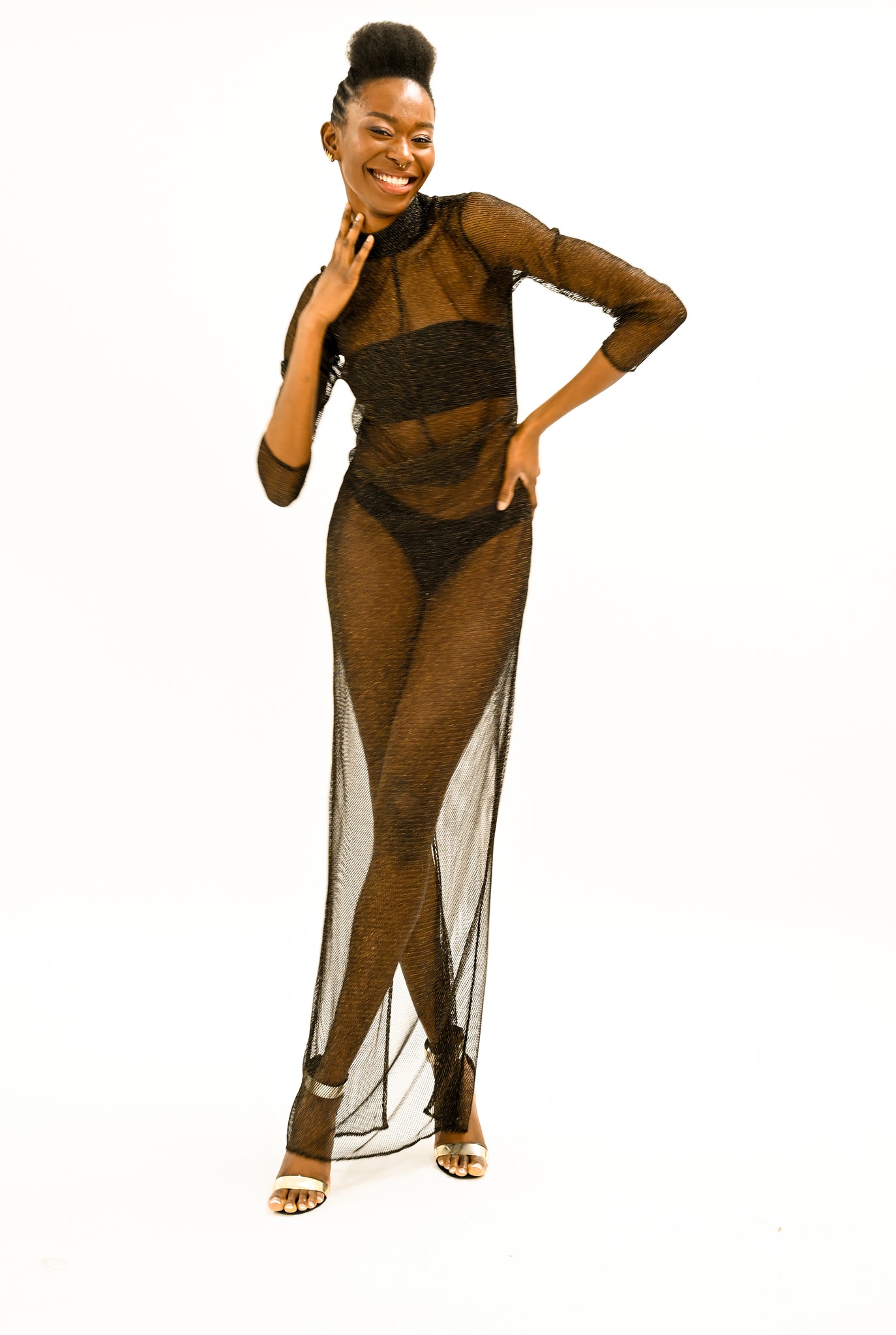 net mesh dress Gemy Black Net Mesh Embellished Maxi Dress 42 / Black