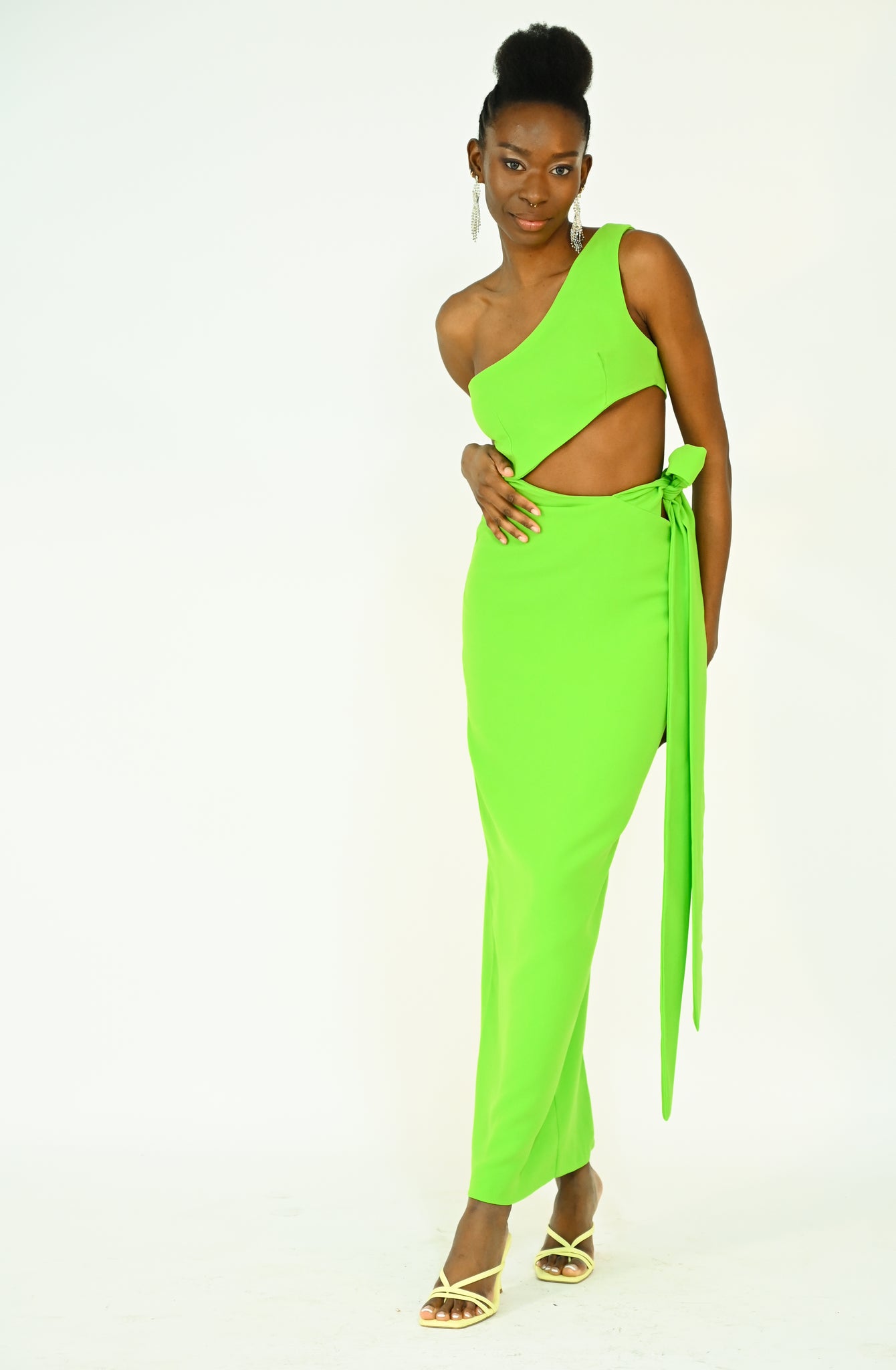 neon green cut out dress ZARA WOMAN DRAPED Cut OutASYMMETRICAL DRESS NEON Green SIZE M 9878/110 NWT
