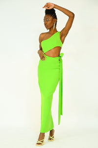 Neon green cut out dress