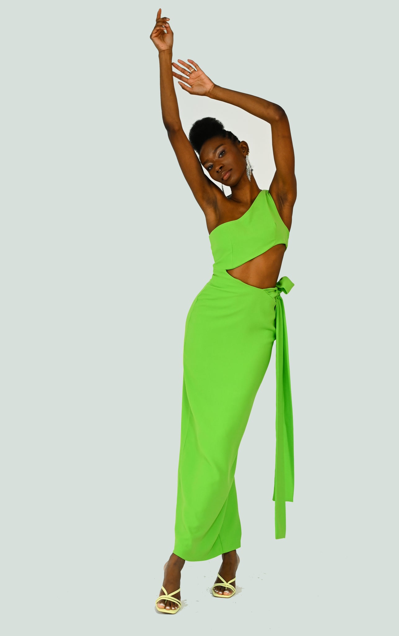 neon green cut out dress ZARA WOMAN DRAPED Cut OutASYMMETRICAL DRESS NEON Green SIZE M 9878/110 NWT